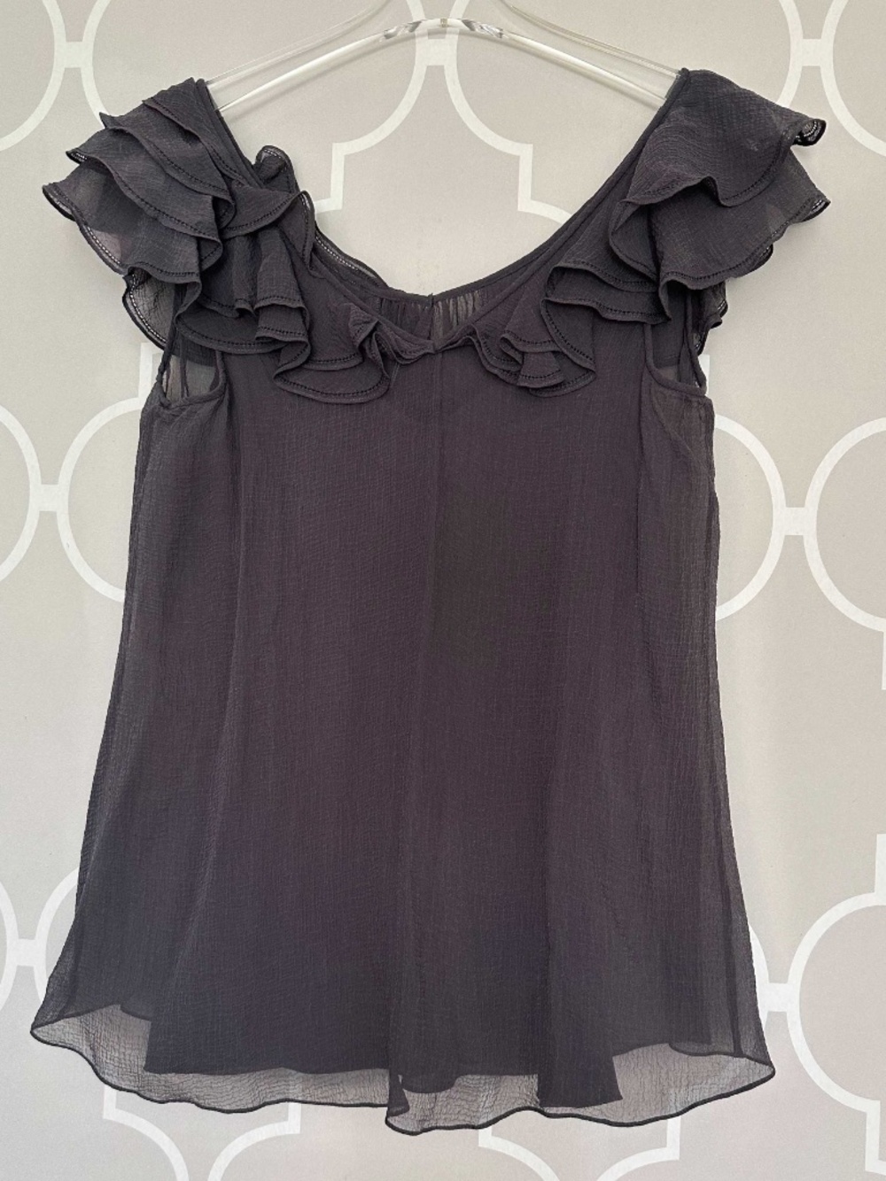 NWT Rebecca Taylor Coal Gray Ruffle Blouse & Camisole Top Size 10 - Picture 7 of 13